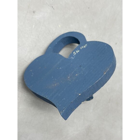 vintage hand painted page heart wall hanging blue wood floral white 1985 READ - Picture 4 of 5